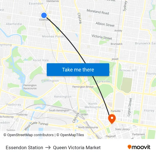 Essendon Station to Queen Victoria Market map