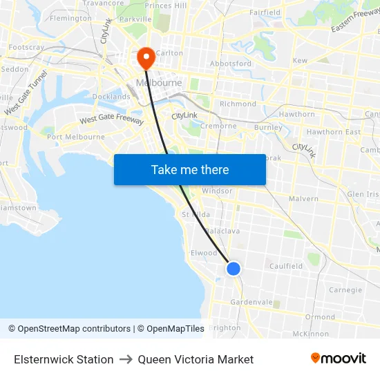 Elsternwick Station to Queen Victoria Market map