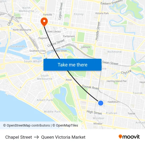 Chapel Street to Queen Victoria Market map