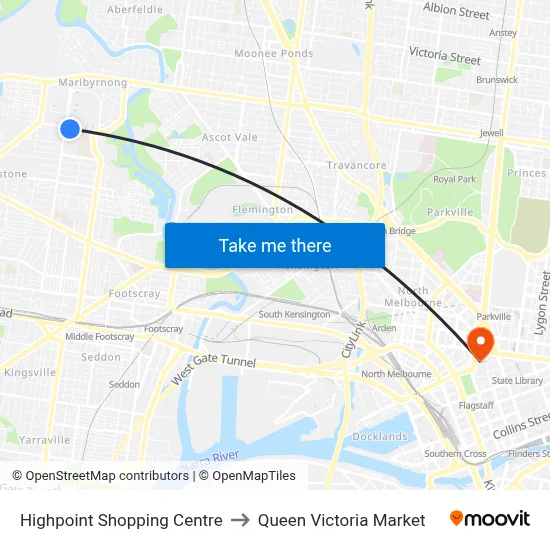 Highpoint Shopping Centre to Queen Victoria Market map