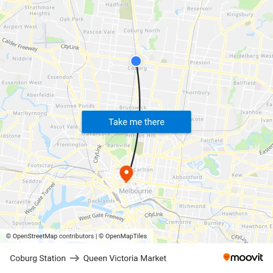 Coburg Station to Queen Victoria Market map