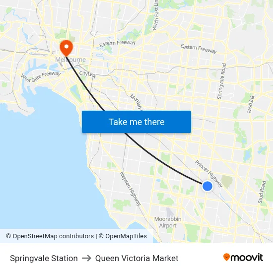 Springvale Station to Queen Victoria Market map