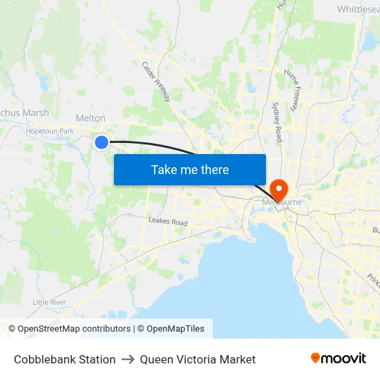 Cobblebank Station to Queen Victoria Market map