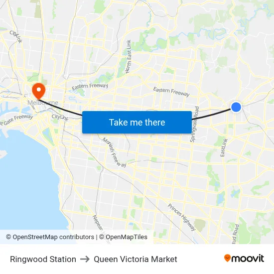 Ringwood Station to Queen Victoria Market map