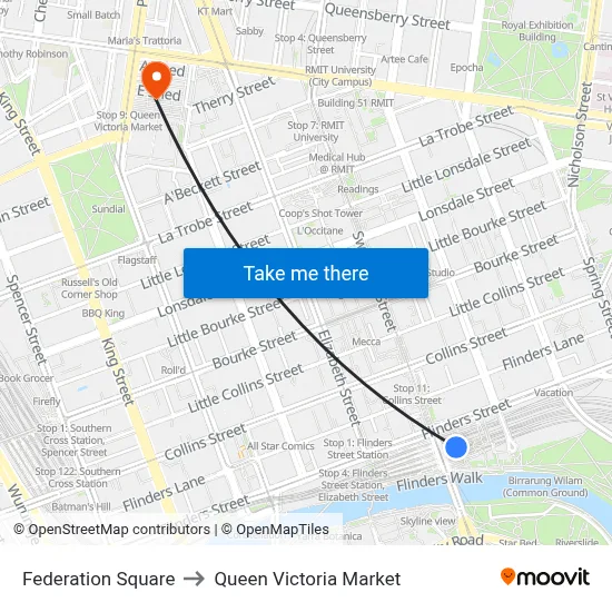 Federation Square to Queen Victoria Market map