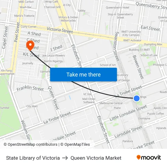 State Library of Victoria to Queen Victoria Market map