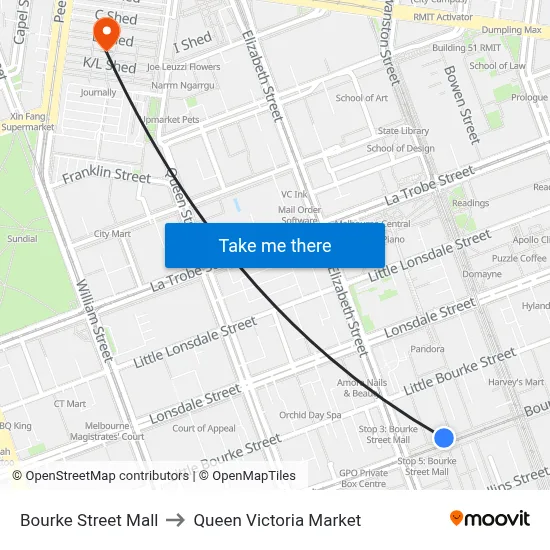 Bourke Street Mall to Queen Victoria Market map