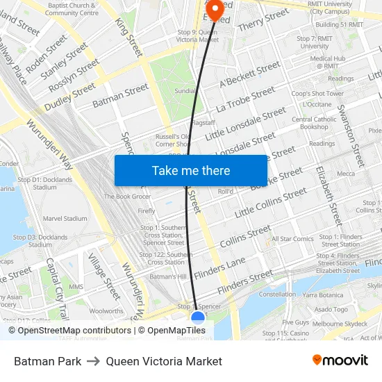 Batman Park to Queen Victoria Market map