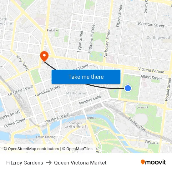 Fitzroy Gardens to Queen Victoria Market map