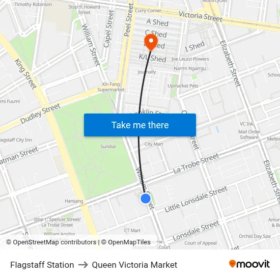 Flagstaff Station to Queen Victoria Market map