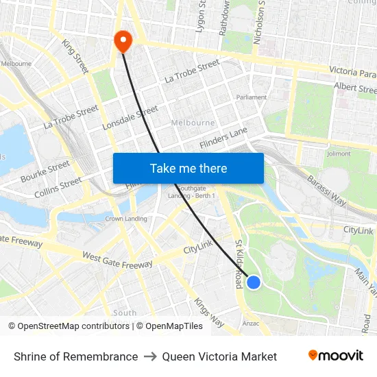 Shrine of Remembrance to Queen Victoria Market map