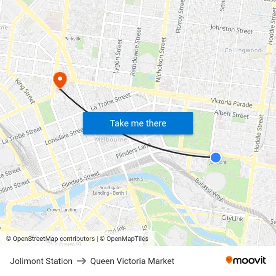 Jolimont Station to Queen Victoria Market map