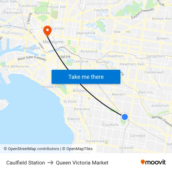 Caulfield Station to Queen Victoria Market map