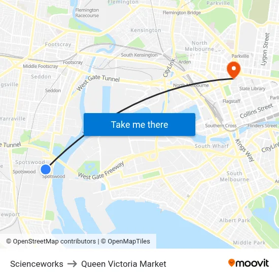 Scienceworks to Queen Victoria Market map