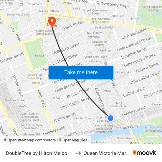 DoubleTree by Hilton Melbourne to Queen Victoria Market map