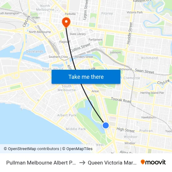 Pullman Melbourne Albert Park to Queen Victoria Market map