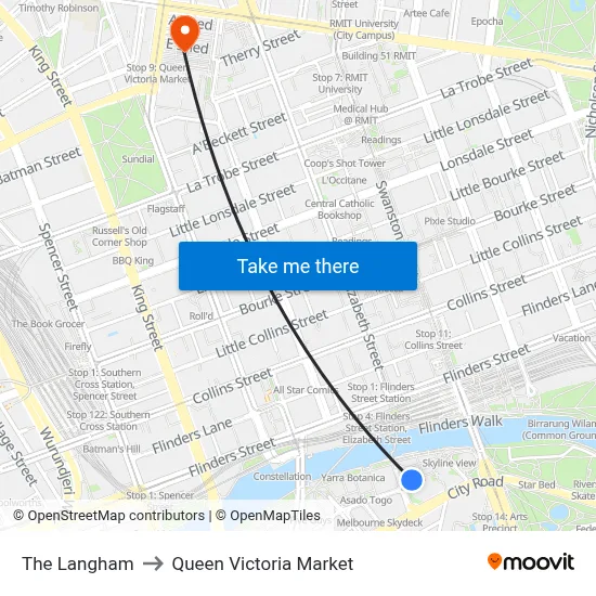 The Langham to Queen Victoria Market map