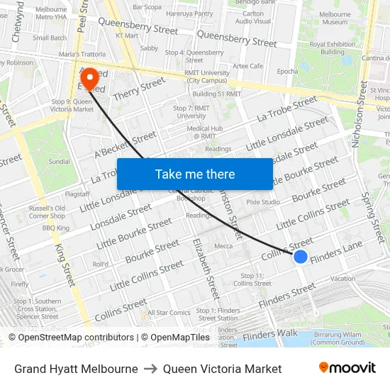 Grand Hyatt Melbourne to Queen Victoria Market map