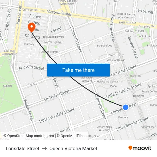 Lonsdale Street to Queen Victoria Market map