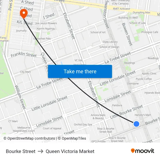 Bourke Street to Queen Victoria Market map
