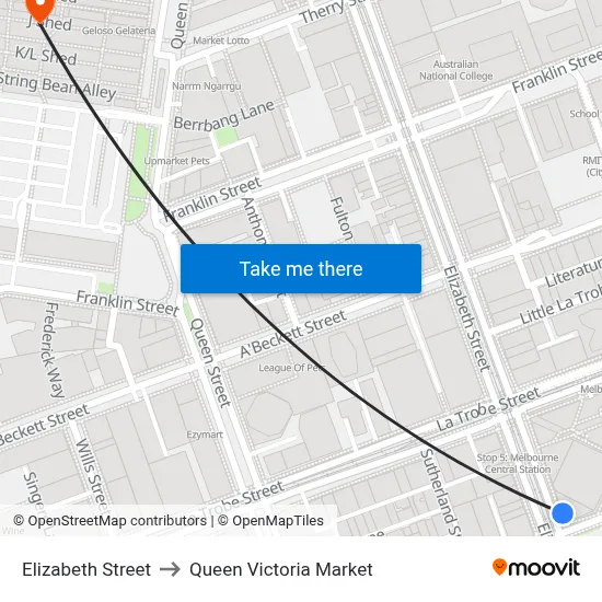 Elizabeth Street to Queen Victoria Market map