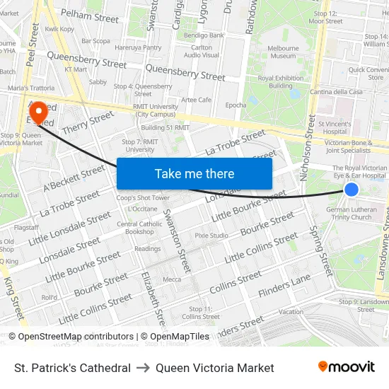 St. Patrick's Cathedral to Queen Victoria Market map