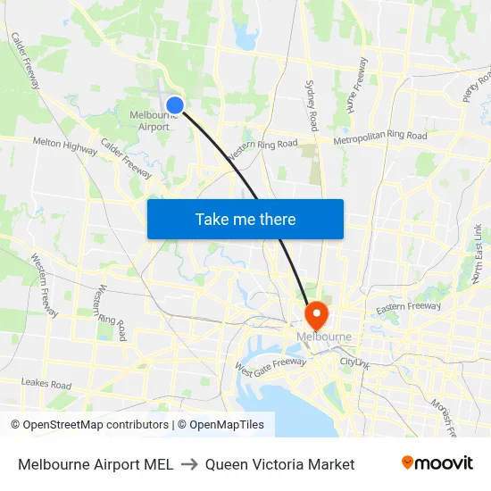 Melbourne Airport MEL to Queen Victoria Market map