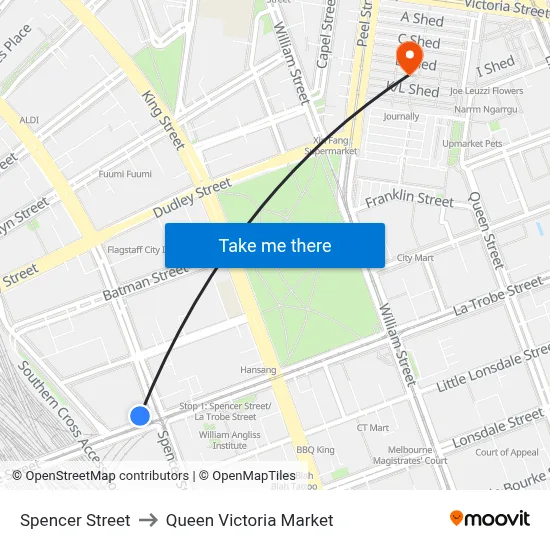 Spencer Street to Queen Victoria Market map