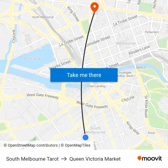 South Melbourne Tarot to Queen Victoria Market map