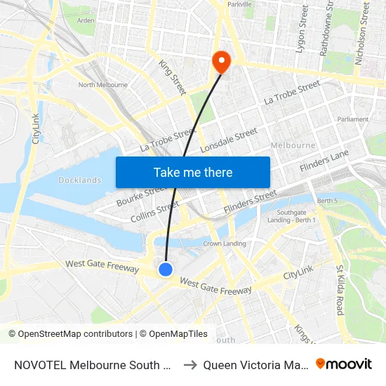 NOVOTEL Melbourne South Wharf to Queen Victoria Market map