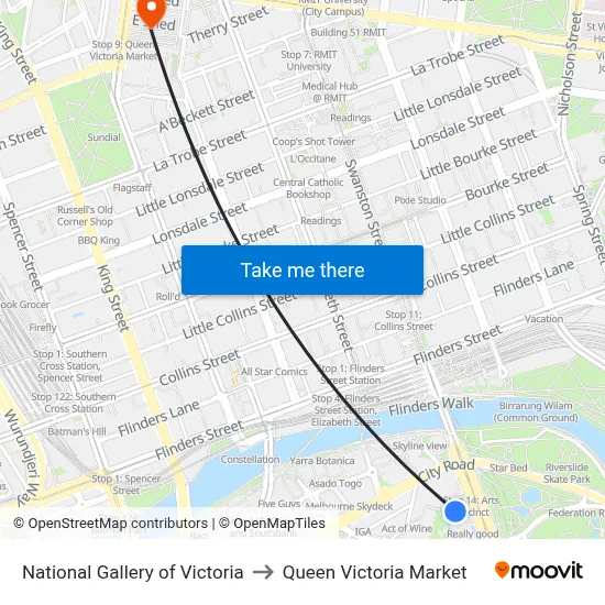 National Gallery of Victoria to Queen Victoria Market map