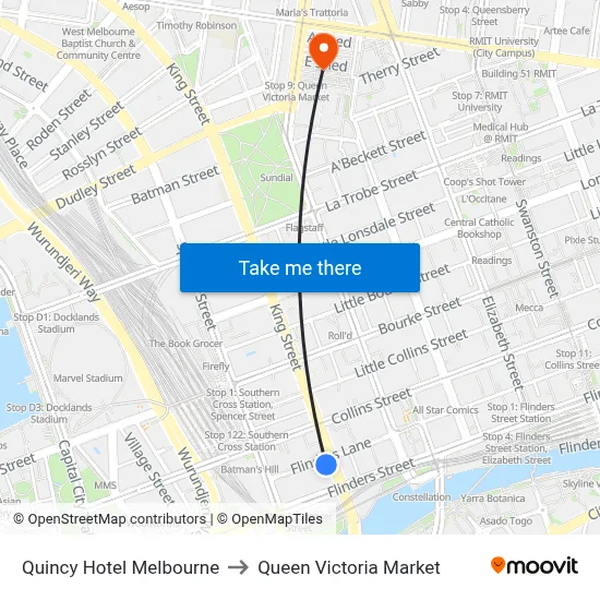 Quincy Hotel Melbourne to Queen Victoria Market map