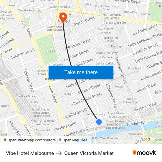 Vibe Hotel Melbourne to Queen Victoria Market map