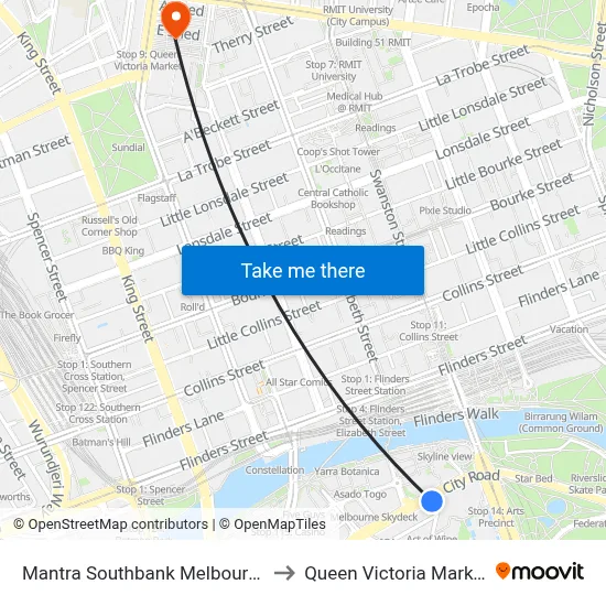 Mantra Southbank Melbourne to Queen Victoria Market map