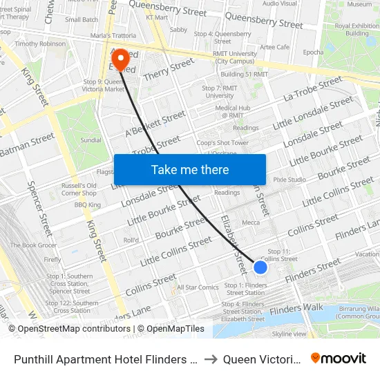 Punthill Apartment Hotel Flinders Lane Melbourne to Queen Victoria Market map