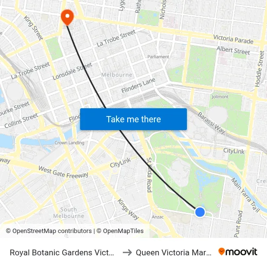 Royal Botanic Gardens Victoria to Queen Victoria Market map