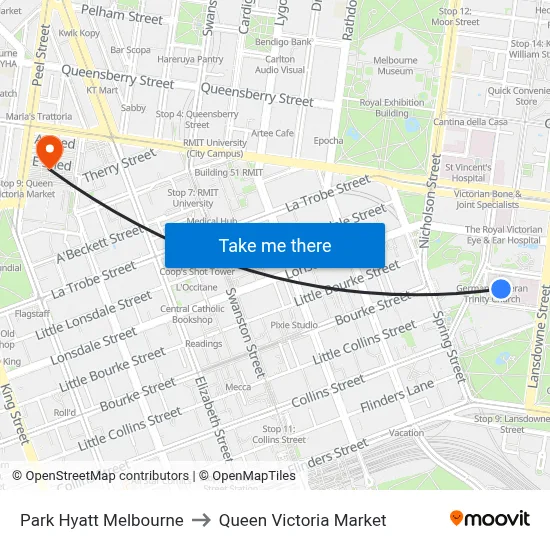 Park Hyatt Melbourne to Queen Victoria Market map