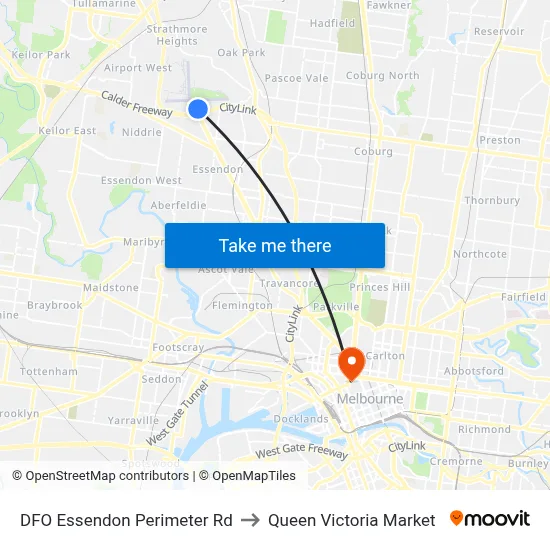 DFO Essendon Perimeter Rd to Queen Victoria Market map