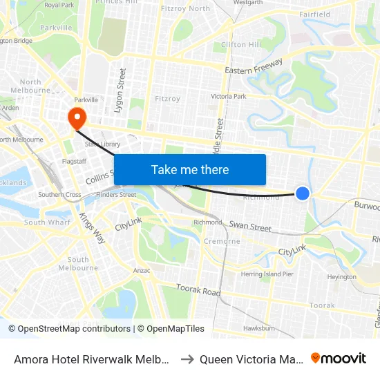 Amora Hotel Riverwalk Melbourne to Queen Victoria Market map