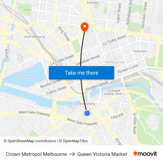 Crown Metropol Melbourne to Queen Victoria Market map