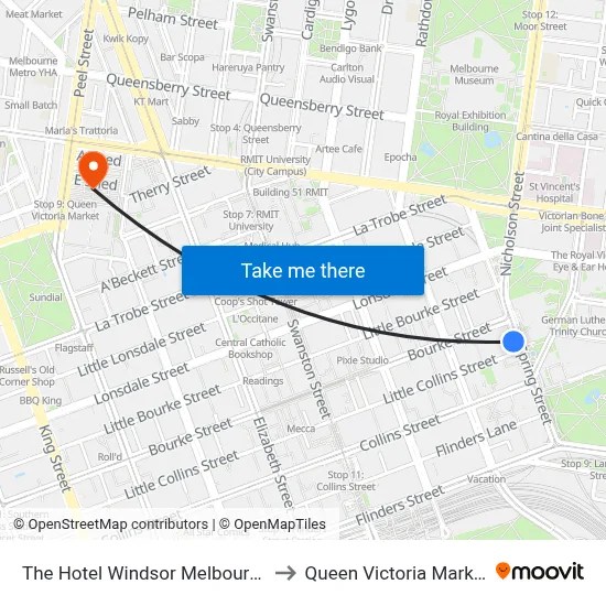 The Hotel Windsor Melbourne to Queen Victoria Market map