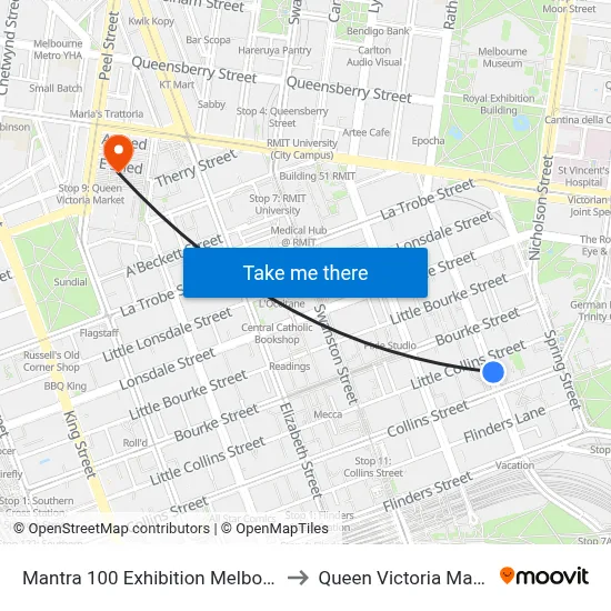 Mantra 100 Exhibition Melbourne to Queen Victoria Market map