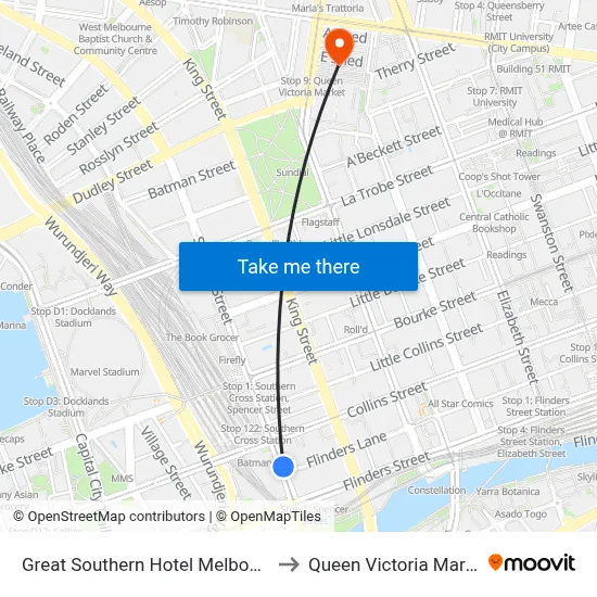 Great Southern Hotel Melbourne to Queen Victoria Market map