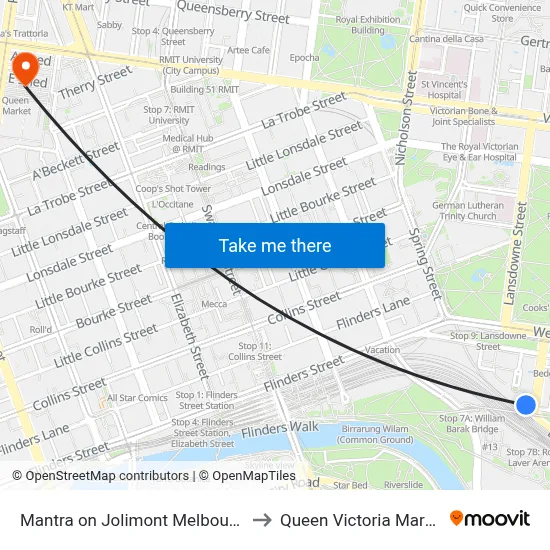 Mantra on Jolimont Melbourne to Queen Victoria Market map
