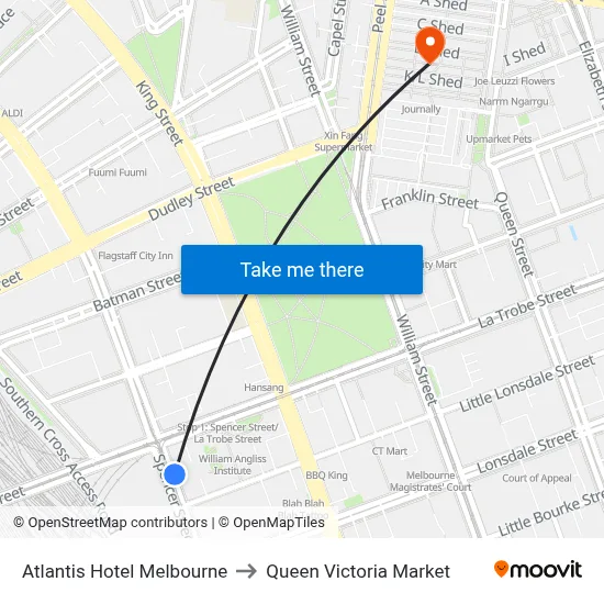 Atlantis Hotel Melbourne to Queen Victoria Market map