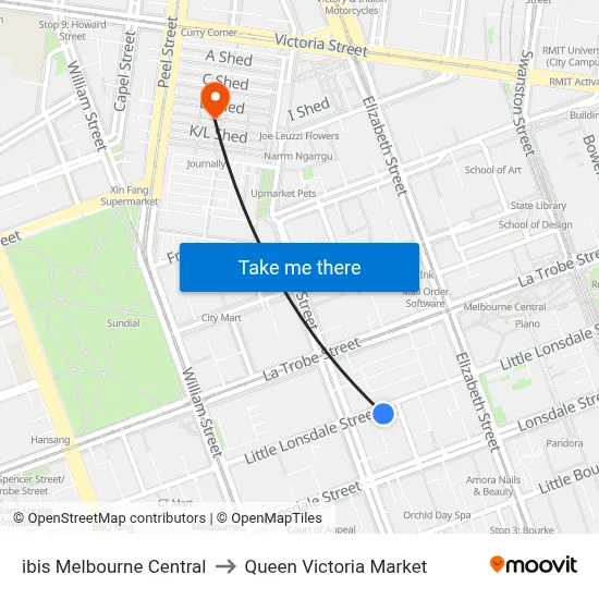 ibis Melbourne Central to Queen Victoria Market map