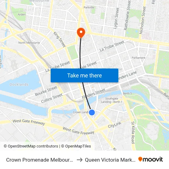 Crown Promenade Melbourne to Queen Victoria Market map