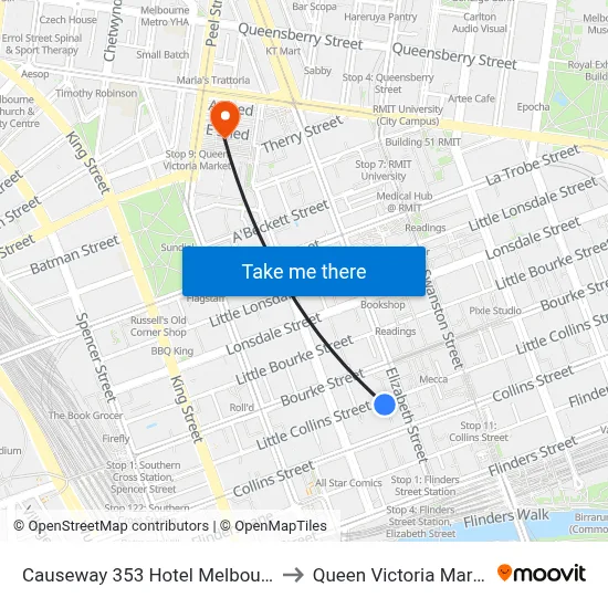 Causeway 353 Hotel Melbourne to Queen Victoria Market map