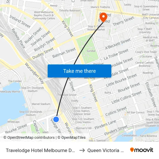 Travelodge Hotel Melbourne Docklands to Queen Victoria Market map