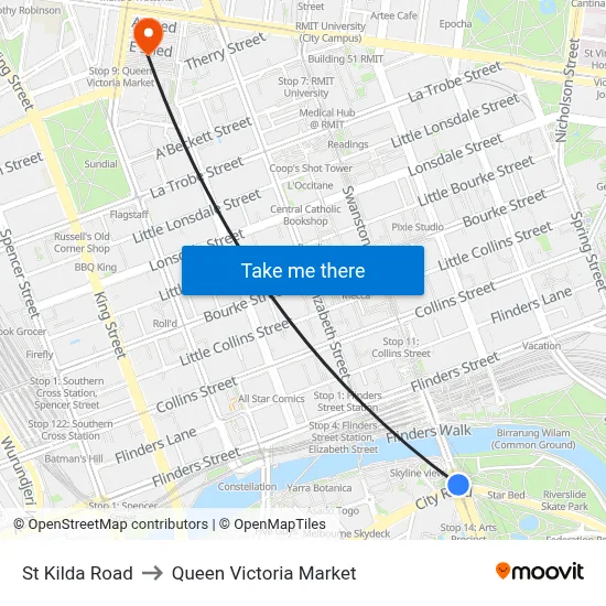 St Kilda Road to Queen Victoria Market map